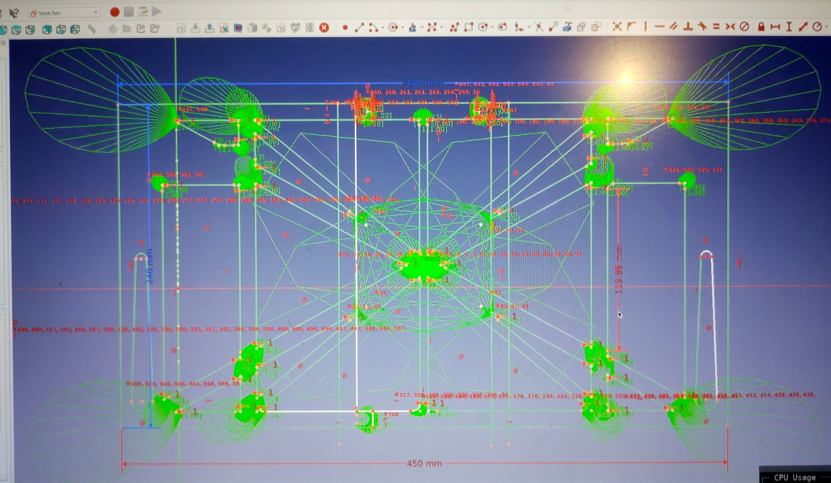 Part of the design for the laptop stand in FreeCAD.